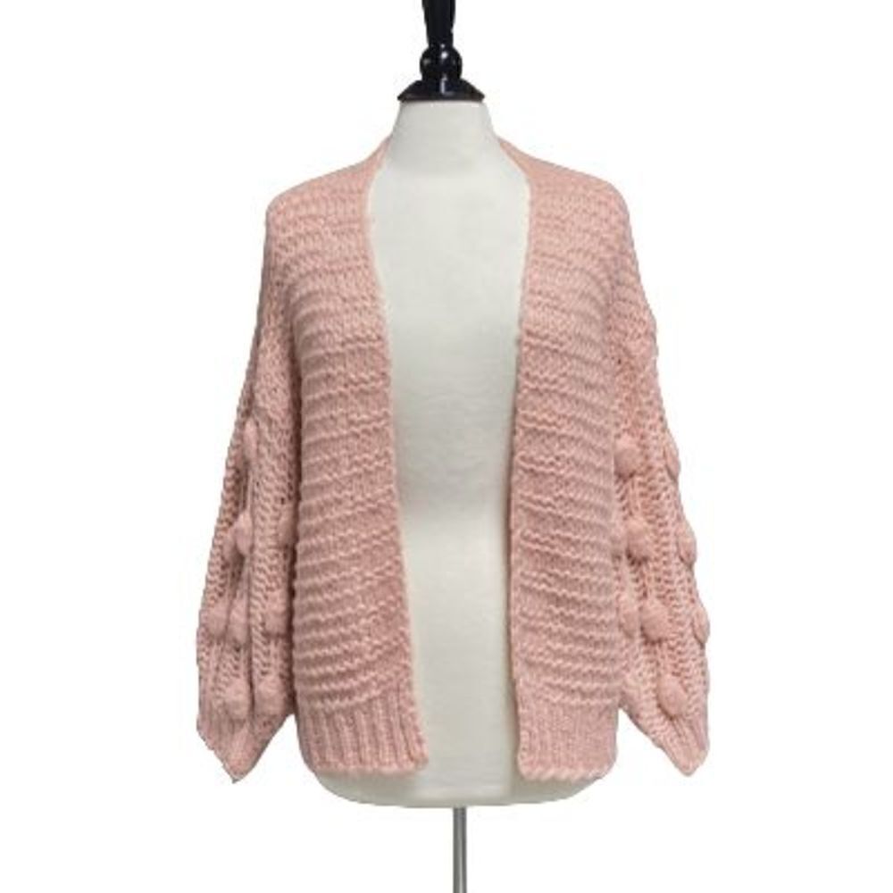 Favlux Fashion Peach Popcorn Bubble Sleeve Cardigan Sweater Size Small